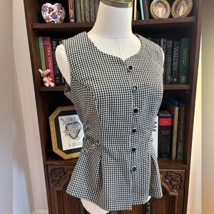 VTG 1990s Miss Dorby Black Grunge Gingham Chain Vest Blouse Tie Back SZ Medium